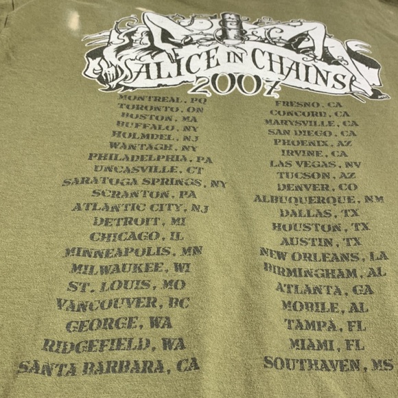 RARE ALICE IN CHAINS AIC 2007 CONCERT BAND T-SHIRT ARMY GREEN DESTRESSED MED - Picture 5 of 10